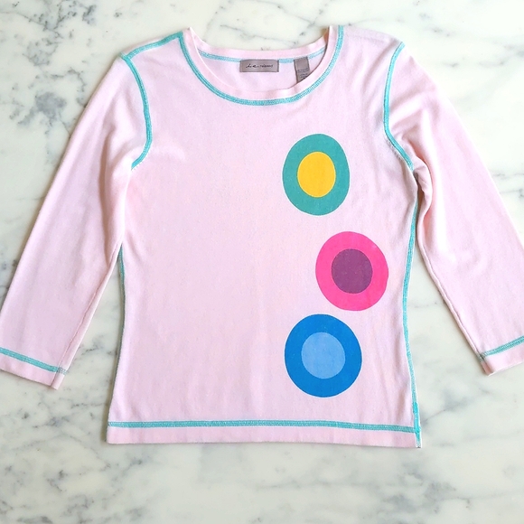 NWOT. i.e. relaxed Rayon Nylon Long Sleeve Top w/front multi color circle design - Picture 3 of 4